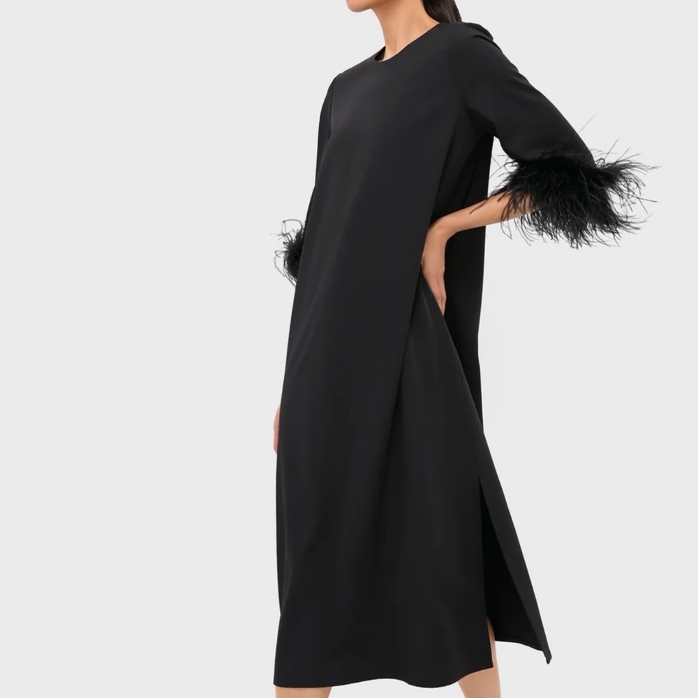 Tuckernuck Black Midi Dress with Feathered Cuffs
